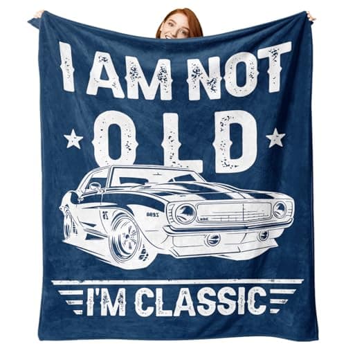 Zzkol I am Not Old I'm Classic Vintage Car Gifts for Men Flannel Throw Blanket, Funny Fathers Day Birthday Ideas, Soft Blankets Cool Present for Older Husband Dad Grandpa 60" x 80"