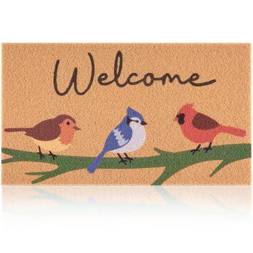 Colorful Birds - 17" x 29.5" - Welcome Mat for Entrance, Porch, Front Door, Cute Door Mats with Heavy Duty Backing - Anti-Slip PVC & Artificial Coir Fibers Surface- Minimalist Original Design