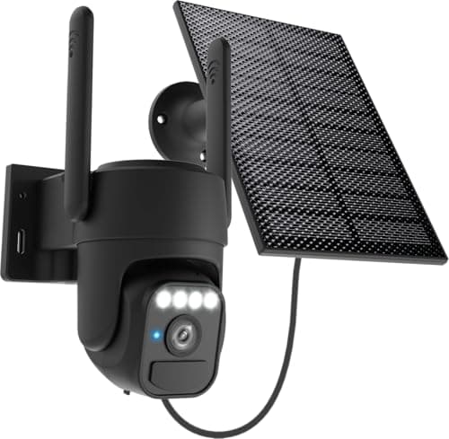 WY-LINK Solar Camera Outdoor Wireless, 360° Cameras for Home Security, Two-Way Talk, Auto Tracking, Light Alarm, Color Night Vision (Black)