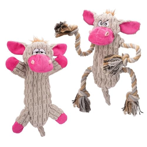 BluBrk Funny Squeaky Dog Toys – No Stuffing Plush Donkey Chew Toys for Small, Medium and Large Dogs, Interactive Tug of War Pup Toys with Crinkle Paper & 2 Squeakers Each (2 Pack)