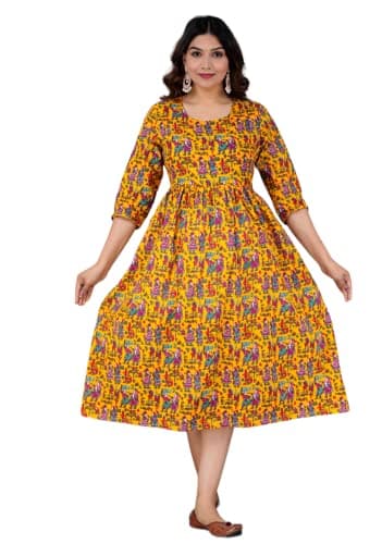 Jikonet Women Maternity Dress Kurti with Hidden Zip (Indian Traditional Dress) (M,Golden)