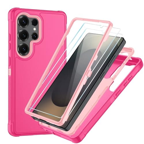 SunStory Compatible with Samsung Galaxy S25 Ultra Case with HD Screen Protector, 3-Layer Heavy Duty Full-Body Cover, 3 in 1 Hybrid Protective Case for Galaxy S25 Ultra 6.9", PinkRed