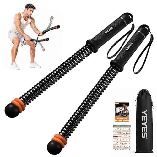 YEYES Weighted Ropeless Battle Ropes - Heavy Duty Cordless Workout Ropes with Steel Spring Resistance for HIIT & Home Gym, Compact Full Body Fitness Equipment for Men & Women(Brown)