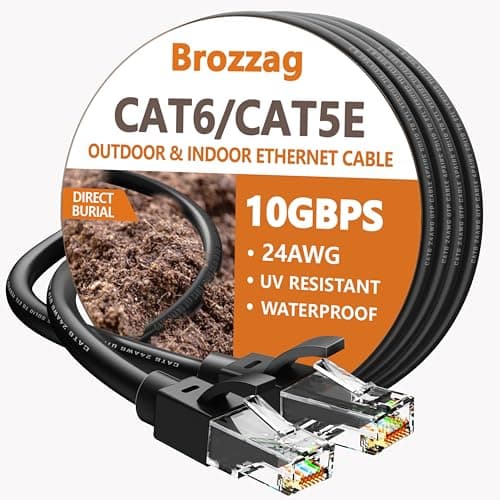 Ethernet Cable 25ft For Cat6/Cat5E, 40Gbps Support Cat8/Cat7, 24AWG Pure Copper, UL Certified Network Cable, Direct Burial Waterproof & UV Resistant, High Speed RJ45 LAN Cord -POE/Modem/Router, Black