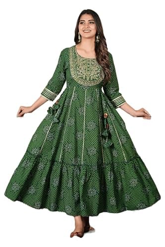 Dress for Saint Patricks Day Anarkali Indian Kurti For Women Pakistani Green Indian Dresses (US, Alpha, Small, Regular, Regular, Green)