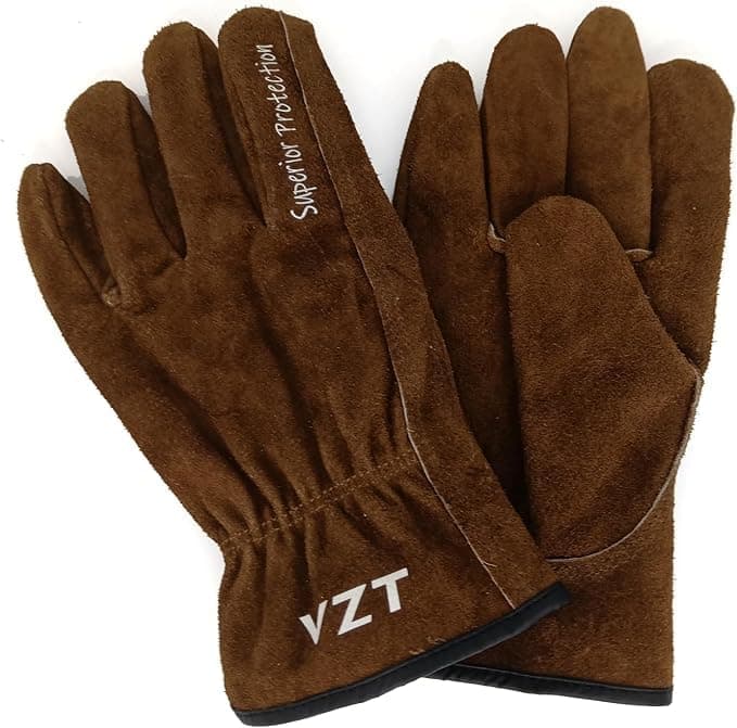 VZT Leather Work Gloves, Cowhide Work Gloves, Water Resistant Abrasion Resistant Safety Gloves for Construction, Wood Cutting, Driving, Farming, Gardening, Soft Durable Leather Gloves