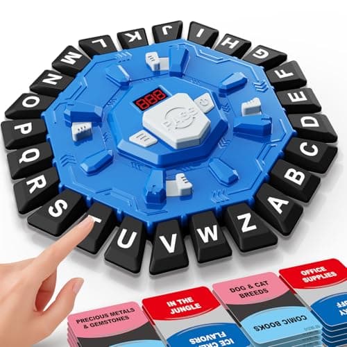 Board Games Family Word Game for Kids & Adults – 2 Game Modes, 220 Topics, 24-Letter Press Board, LCD Timer, 35 Cards – Birthday Gifts Fast-Paced Educational Toy for Ages 3+, 2–6 Players (Blue)