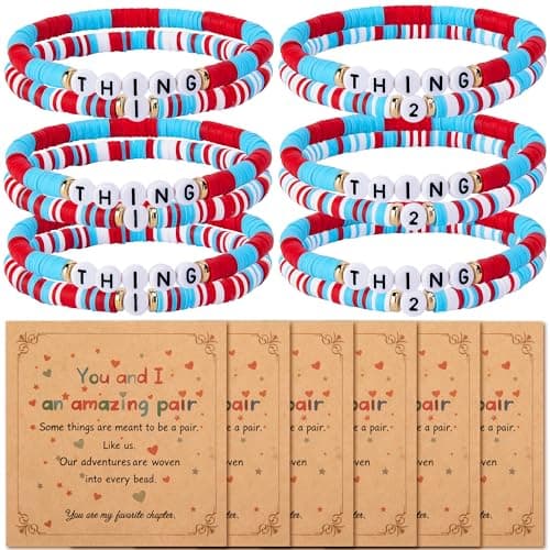 Wehhbtye 6 Pairs Friendship Thing Matching Bracelets, Best Friend Beads Stackable Bracelets with Cards, Friend Jewelry Costume Accessories for Adult Women Men Back to School Day Birthday Couples