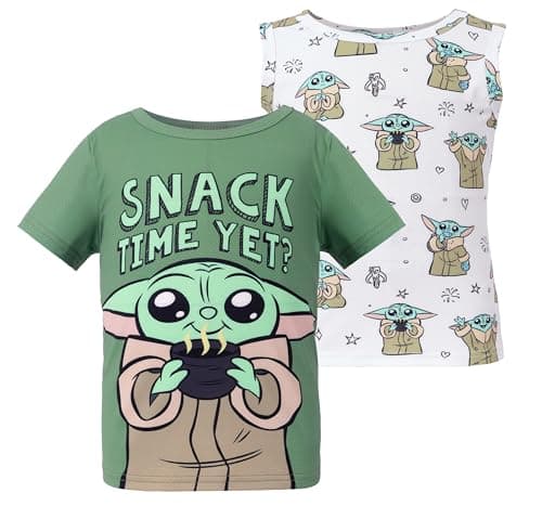 Disney Star Wars Baby Yoda 2 Pack Boys' Tank Top Shirts and Graphic T-Shirts Toddler Boys Mandalorian Short T-Shirt Kids Sleeveless Shirt Summer Athletic Shirts Children Shirt Dark Green 3-4 Years