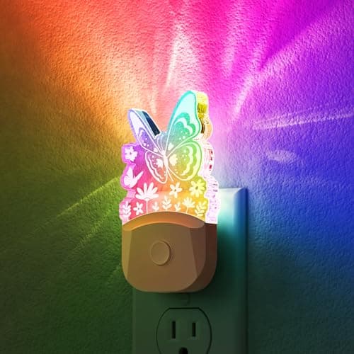 DORESshop Night Lights Plug into Wall [2 Pack], Butterfly Night Light Plug in with 8-Color RGB, Dusk-to-Dawn Sensor, Rainbow LED NightLight for Bathroom, Cute Room Decor,Boys Girls Christmas Gift