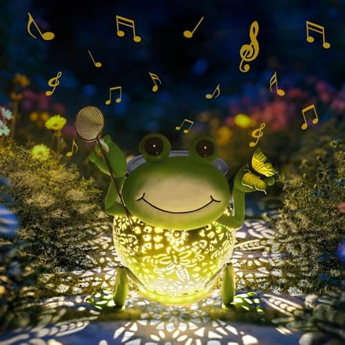 Solar Lantern Outdoor Lights, Cute Metal Solar Frog Lamp with Sound, Waterproof 2 Mode Hanging Solar Frog Lights for Yard Garden Patio Tree Pathway Lawn Outdoor Decorations