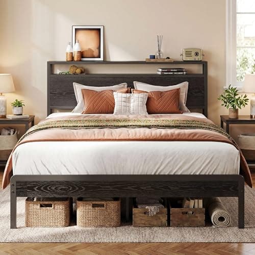 LIKIMIO Full Bed Frame with He...e, No Box Spring Needed, Black