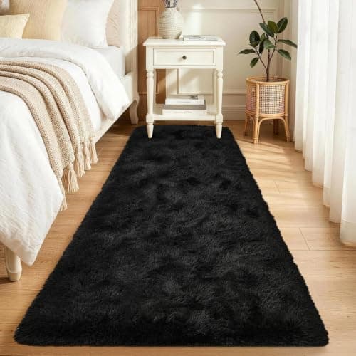 2x5 Black Area Rug for Entryway Kitchen Bathroom, Fluffy Shag Soft Plush Furry Carpet Solid Color, Non-Slip Indoor Floor Mat for Living Room Bedroom Home Decor
