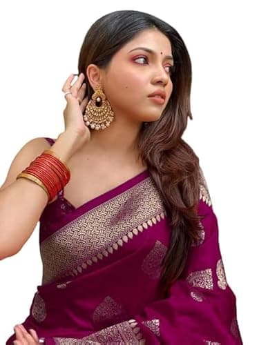 Art Silk Saree Soft Banarasi Style Sari With Blouse Piece For Wedding pack of 1