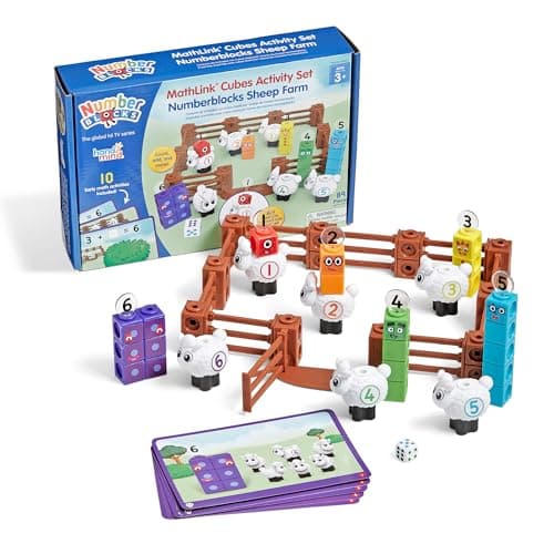 hand2mind Numberblocks Sheep Farm MathLink Cubes Activity Set, Preschool Learning Activities, Farm Playset, Counting Blocks, Number Toys, Kids Educational Toys, Math Manipulatives for Preschoolers