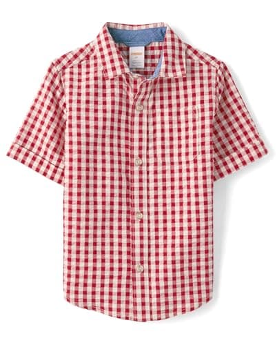 Gymboree,Boys,and Toddler Short Sleeve Button Up Shirt,Red Gingham,3 Years