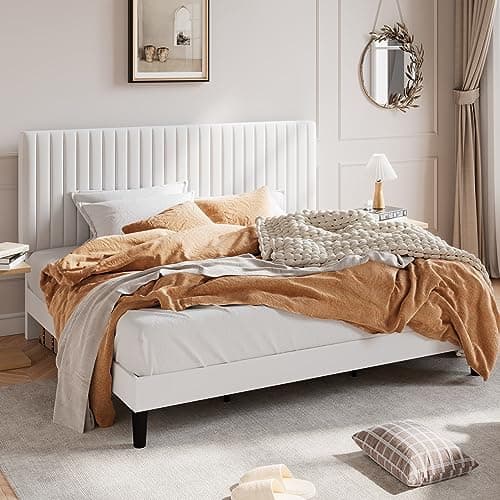 SHA CERLIN King Upholstered Pl...on, Box Spring Optional, White