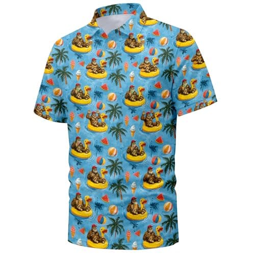 Funny Golf Shirts for Men,Mens Hawaiian Shirts Short Sleeve Novelty Crazy Golf Shirt Duck Pattern