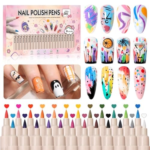 GELLAKTIK 24 Colors Nail Art Pens Set, Professional Nail Polish Markers with Fine Tip & Dotting Brush, MarkerPen Quick-Drying 3D Acrylic Paint for DIY Nail Art Design, Home and Salon Manicure Tools