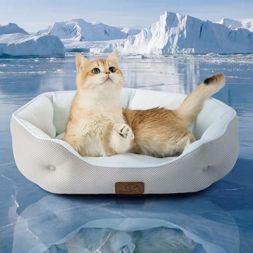 Bedsure Cooling Small Dog Bed, Round Washable, 20Inch Arctic Cooling Blue