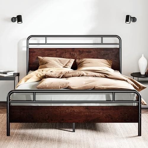 SHA CERLIN Full Size Bed Frame...No Box Spring Needed, Mahogany
