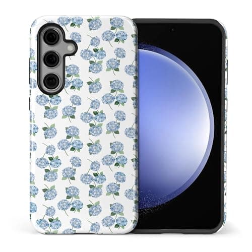 casesok for Samsung Galaxy S24 Plus Case,Dual-Layer Hard Shell + Silicone Phone Cover,Full Body Protection Shockproof Case for Samsung Galaxy S24 Plus-Blue Hydrangea Floral