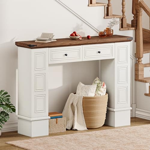 YITAHOME Farmhouse Console Tab... & Bedroom, Off White & Walnut