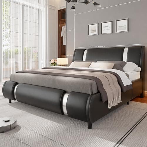 Keyluv Modern Faux Leather Uph...ring Needed, Queen Size, Black