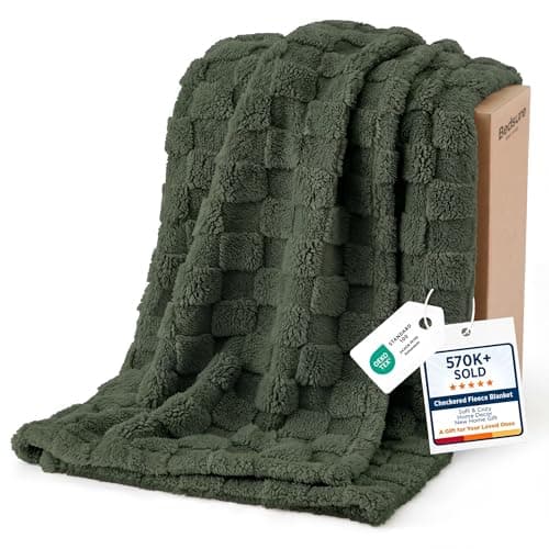 Bedsure GentleSoft Olive Green Throw Blanket for Couch - Checkered Fleece Blankets Gifts for Kids Girls, Cute Soft Cozy Throw for Bedroom Home Decor Gifts, 50x60 Inches