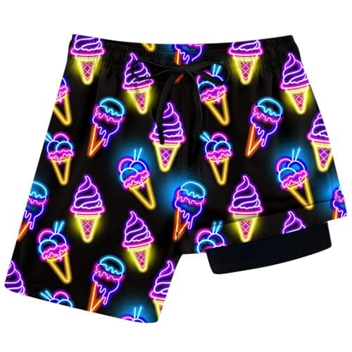 Idgreatim Swim Trunks for Boys 14-16T Neon Ice Cream Swimming Suit Kids Beach Board Shorts Lightweight Stretchy Swimsuit for Teens
