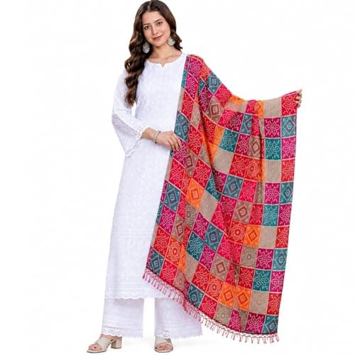 HAIVN Women's White Chikankari Kurta Pant Set with Dupatta, Cotton Embroidered Indian Kurti Set, Lucknowi Anarkali Ethnic Wear for Women, Traditional Festival Party Wedding Outfit Large