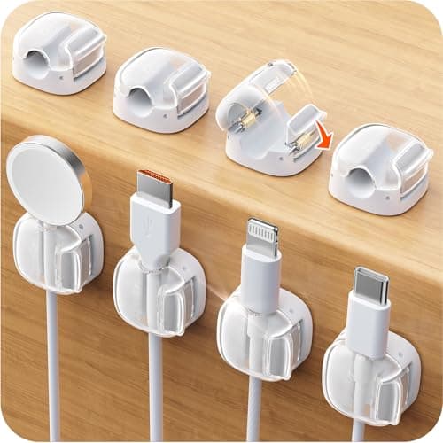 Cable Clips,8 Pack Cord Holder Cord Organizer [1s Lock & Strongest Adhesive] Spring Cord Clips Phone Charger Wire Desk Cable Management Nightstand Home Office School Decor Women Desk Accessories White