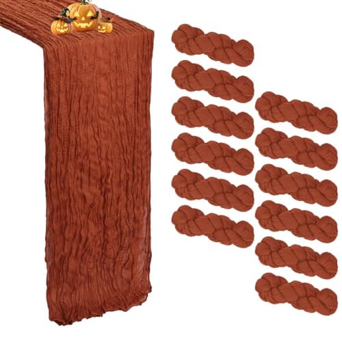RestfulGlow 12 Pack Terracotta Cheesecloth Table Runner 10FT Boho Cheese Cloths Gauze Fabric Table Runner 120 Inch Rustic for Bridal Wedding Birthday Party Baby Shower Holiday Home Decorations