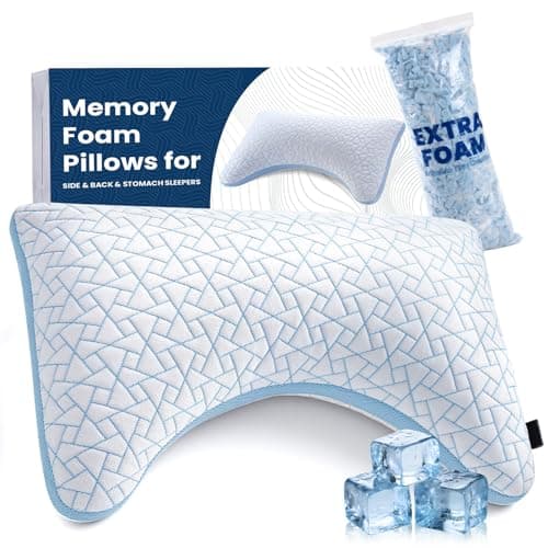 A-Pce Cooling Pillow for Sleeping,Neck and Shoulder Pain,Shredded Memory Foam Crescent Pillows,Queen Pillows Set of 1-Hot Sleepers Adjustable Firm Pillow Queen Bed Pillows-Washable Cover&Extra Foam