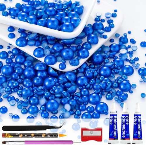 60g Navy Blue Flatback Half Round Pearls Mixed Size 3-10mm Resin Craft Beads for Nail Art, Face Gems, DIY Jewelry Making