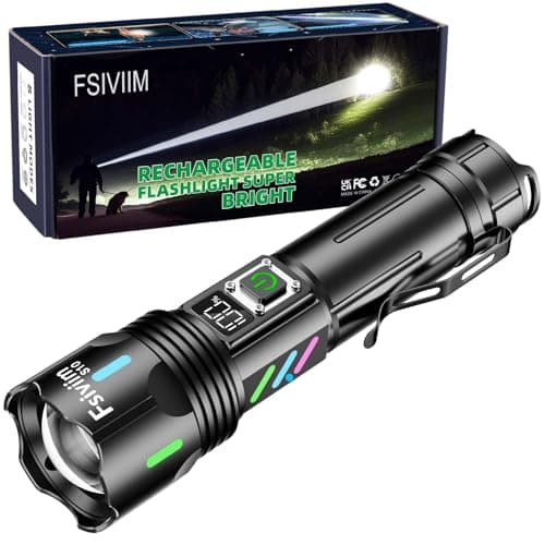 Fsiviim LED Rechargeable Flashlights High Lumens Flashlight 100000, Long Lasting 12h, Super Bright Flashlight Camping, Powerful Flash Lights for Home, USB C Input, Charge Your Mobile Phone