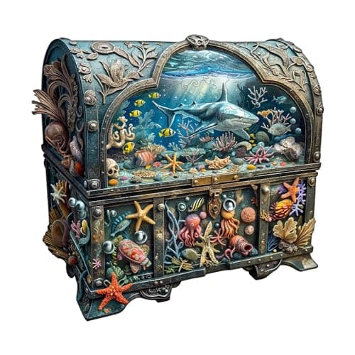 Wooden Puzzles for Adults - Treasure Chest Ocean Wooden Jigsaw Puzzle, Unique Shape Ocean Wood Puzzles Adult, Gifts for Family and Friends, Wall Art Home Decor (L-13.4 * 13.1in -275 Pieces)