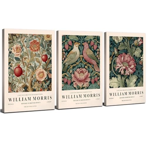 Vintage William Morris Wall Art Green Botanical Canvas Artwork for Living Room Retro Hummingbird Flowers Painting Poster Nature Floral Wall Art Prints Decor for Bedroom Home Decorations 12x16" 3Pcs