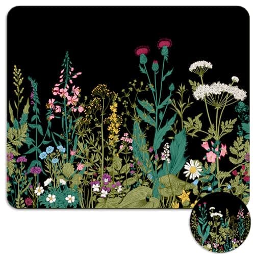 iDonzon Square Mouse Pad with Coaster, Soft Cute Computer Mouse Mat with Non-Slip Rubber Base, Easy to Slide, Splash Resistant Surface, Personalized Design, Portable, Garden Flowers Weeds Design