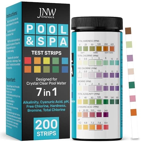 Pool Test Strips 7-in-1, 200 Quick and Accurate Pool and Hot Tub Test Strips - Pool Water Testing Kit for Chlorine, Bromine, pH, Hardness, More - All in 1 Swimming Pool Test Strips by JNW