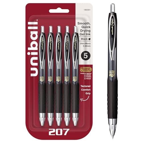 Uniball 207 Retractable Gel Pe... Point (0.38mm), Black, 5 Pack