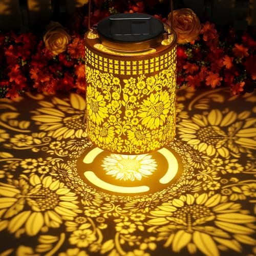 LOVERUIS Sunflower Solar Lantern Outdoor Waterproof Solar Lights for Outdoor Garden Decor, Perfect Fathers Day Gifts for Dad, Hanging Decorative Solar Lantern for Patio, Yard, Pathway Decoration