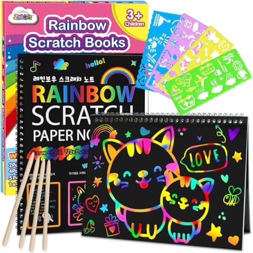 ZMLM Scratch Paper Art-Crafts Gift: 2 Pack Rainbow Notebooks Supplies Toys Easter Basket Stuffers for 3 4 5 6 7 8 9 10 Years Old Girls and Boys Kids Valentine's Day Birthday Party Travel Games (Pink)
