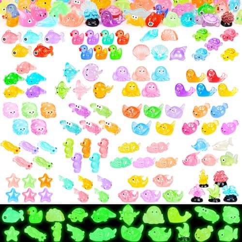 120PCS Luminous Mini Ocean Resin Animals 20 Style Glow in The Dark Tiny Sea Animal Figurines Miniature Plastic Animals Aquarium Decoration for DIY Crafts Fish Tank Potted Fairy Garden Dollhouse