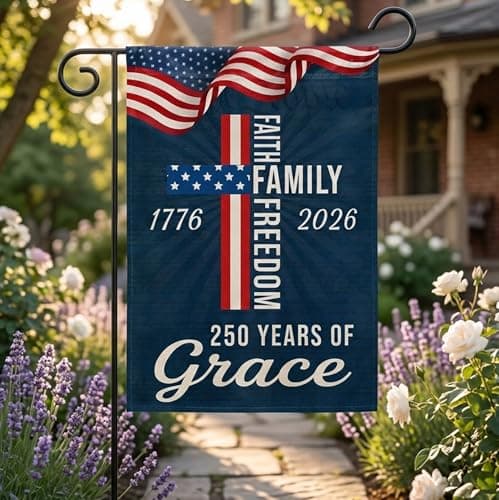 Waterproof Thickened 250 Anniversary Usa Flag, Outdoor Usa 250th Anniversary Merchandise God Bless America Small Garden Flags for Outside, 4th of July Patriotic Flags 12x18 Double CROSS FAITH FREEDOM