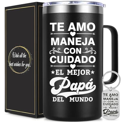 Qtencas Regalos Para Papa, 20 oz Insulated Coffee Mug with Keychain, Mexican Dad Gifts for Father's Day Birthday Christmas