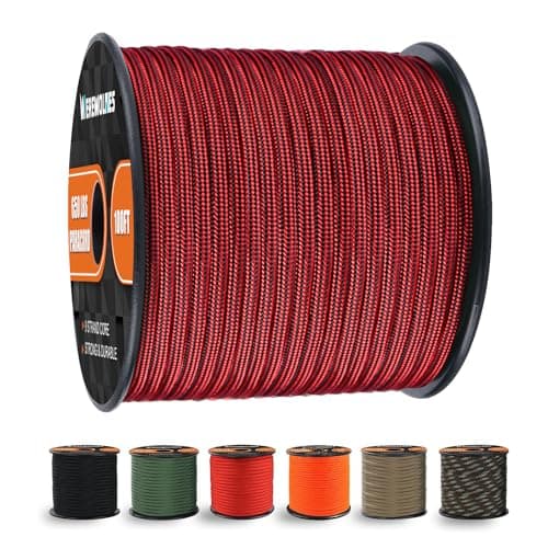 WEREWOLVES 650lb Paracord/Parachute Cord - 9 Strand Paracord Rope - 100', 200' Spools of Parachute Cord, Type III Paracord for Camping, Survival (Red-Black camo, 100 Feet)