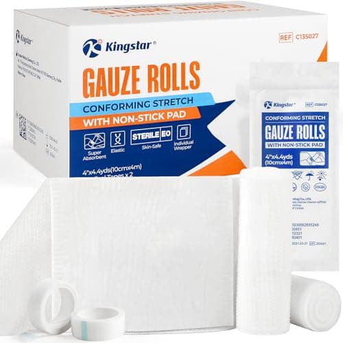 Sterile Gauze Rolls 4in x 4.4yds with Non-Stick Pad, 20 Pack Individually Wrapped Sterile Gauze Bandages, Latex-Free Medical Grade Wound Care for Home, Clinic, Vet & Outdoor