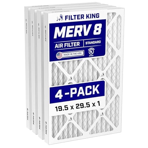 Filter King 19.5x29.5x1 Air Filter (MERV 8) (4-Pack) Dust & Allergy Control AC Furnace Filters, MADE IN USA, HVAC, Pleated, Electrostatic (Actual Size: 19.5 x 29.5 x .75)