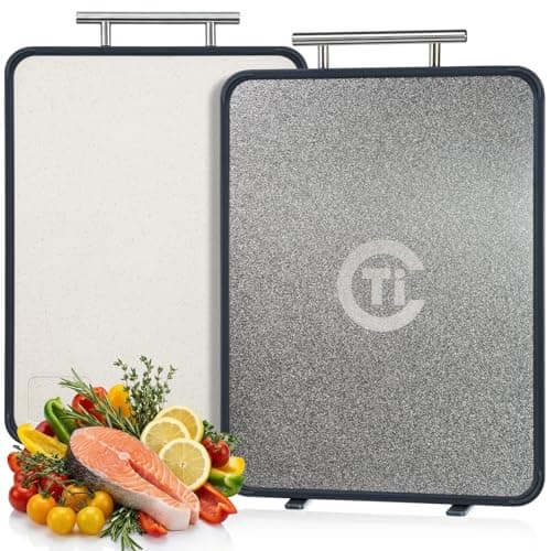Titanium Cutting Board for Kitchen- Double Sided Chopping Board with Rotatable Feet, Textured Food-Grade Titanium Surface for Raw Meats & PP Surface for Produce – Easy to Clean (14.5" × 11", 1 Pack)